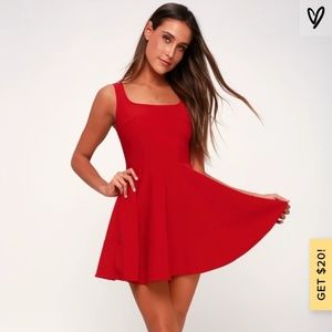 Lulus Home Before Daylight Red Skater Dress NWT